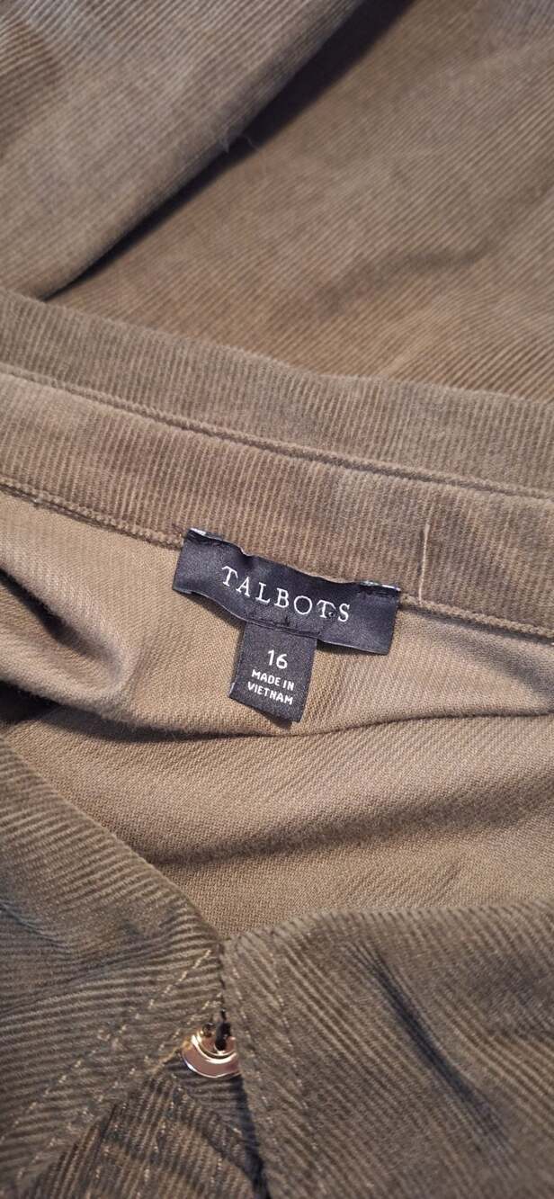 NWT Talbots Corduroy Shirtdress Sz.16 Olive Green Drop Waist Tiered Button Front - Picture 11 of 13